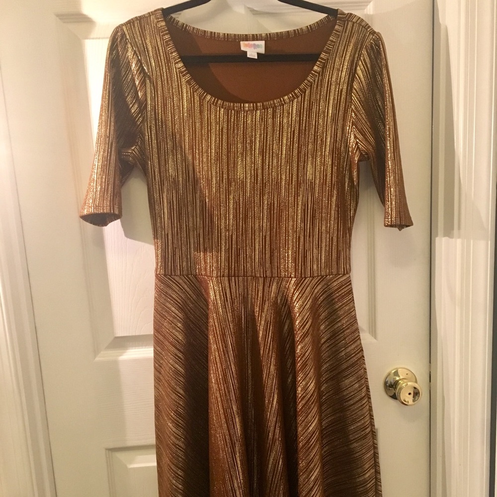 Lularoe Brown & Gold Nicole Night Out Dress